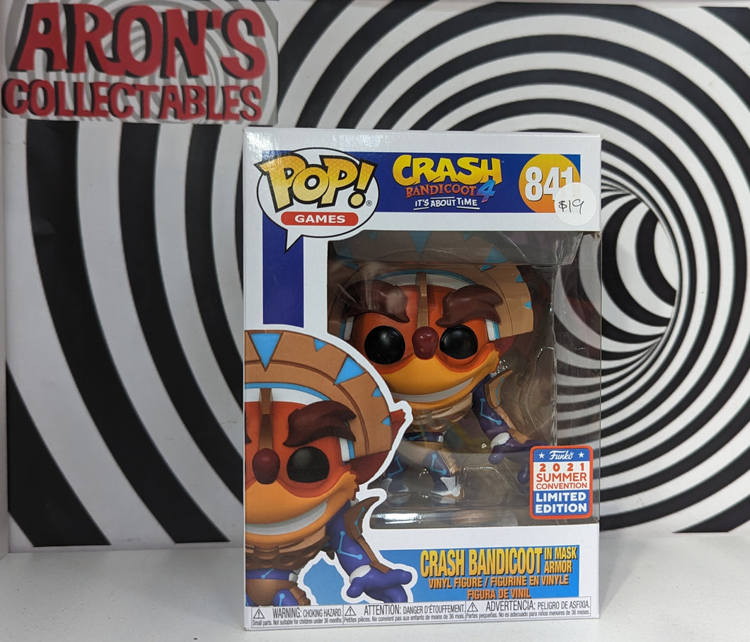 Pop Vinyl Games Crash Bandicoot 4 #841 Crash Bandicoot in Mask Armor SCE 2021 Limited Edition Vinyl Figure